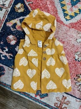Carter's Mustard Heart-Print Hooded Vest - 18M
